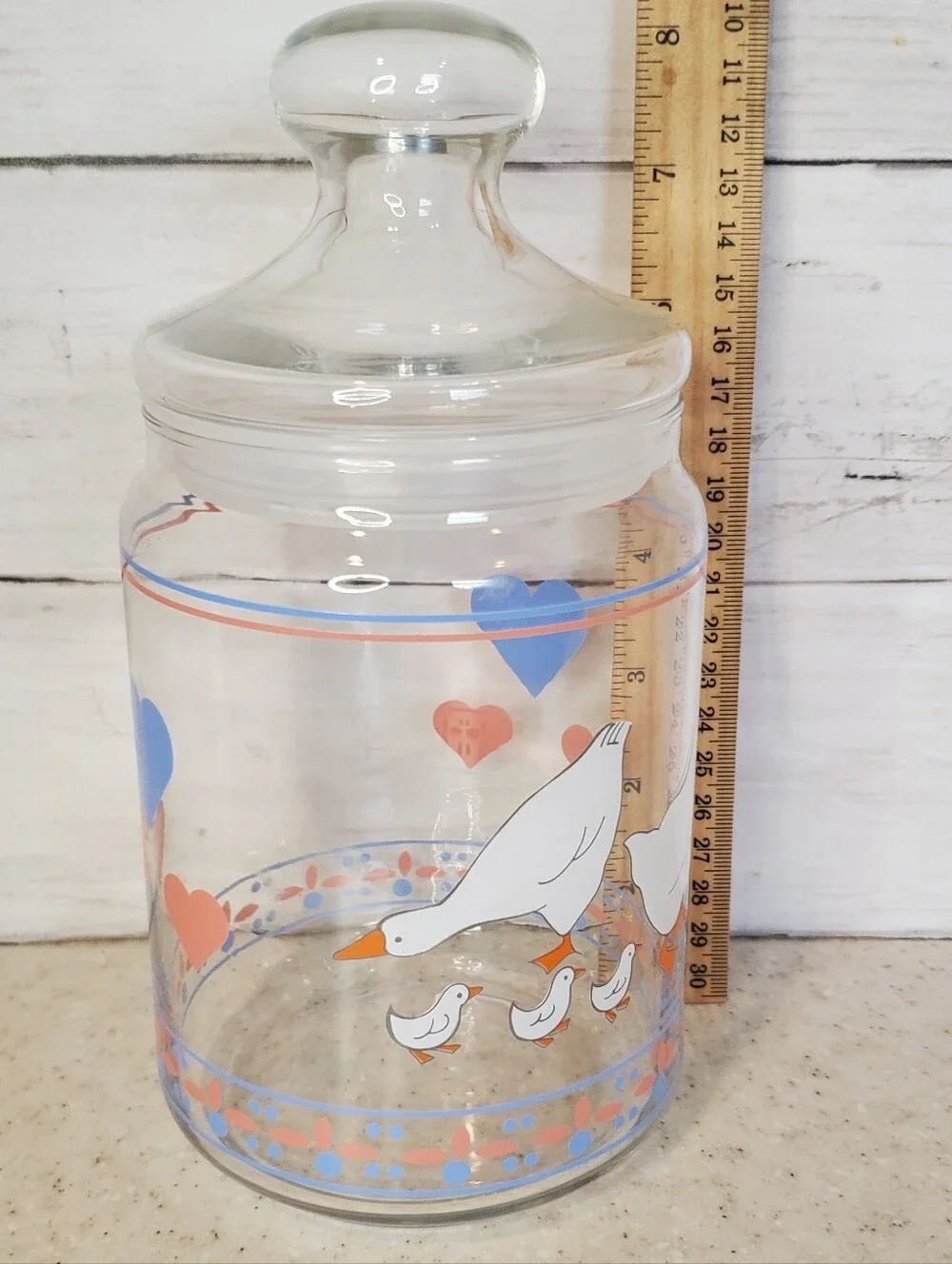 Vintage Luminarc Style Goose Hearts Glass Canister Jar w Lid Cottagecore 8x4